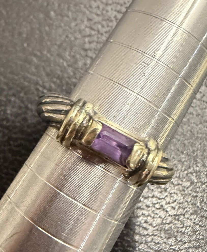 David Yurman Amethyst Classic Cable 14k & 925  14k Perfect Stacking Ring Sz6
