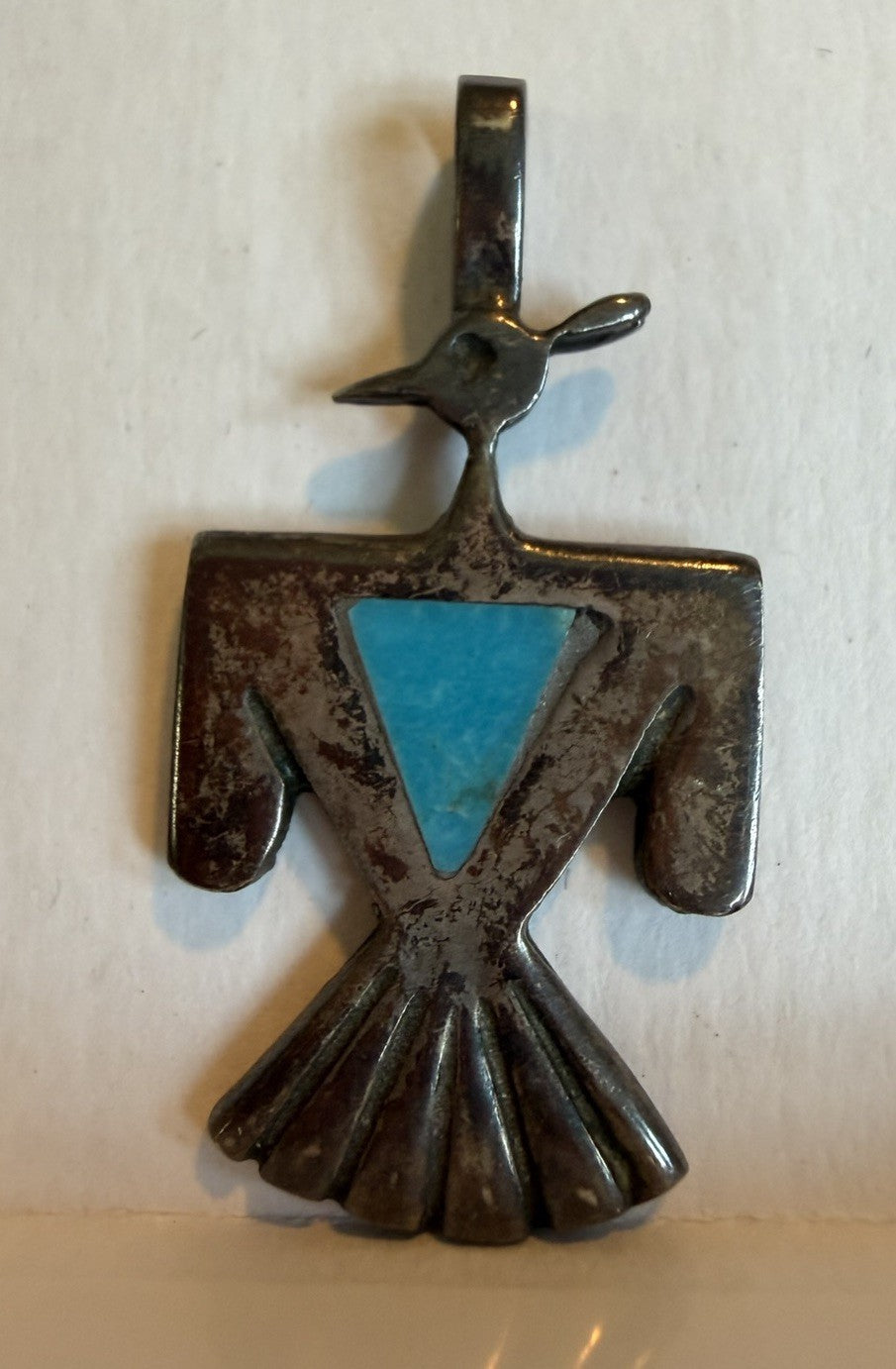 Vintage Navajo Native Thunderbird Turquoise Inlay Silver Pendant