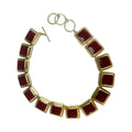Vintage Red Cabochon Gold Tone Square Link Toggle Bracelet Statement Jewelry