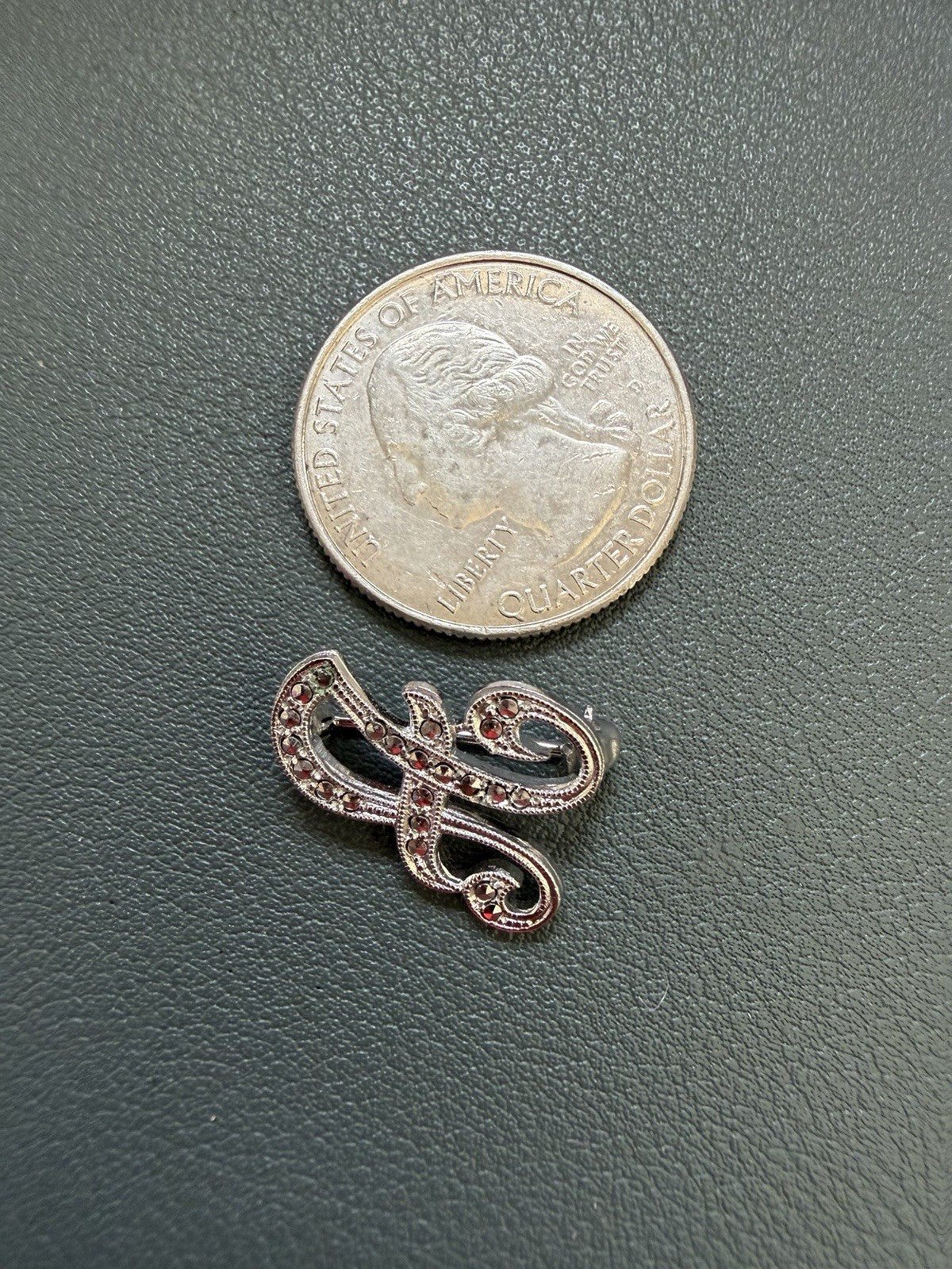 Vintage Sterling Silver Marcasite 925 A Initial H Brooch 1” X  3/4"