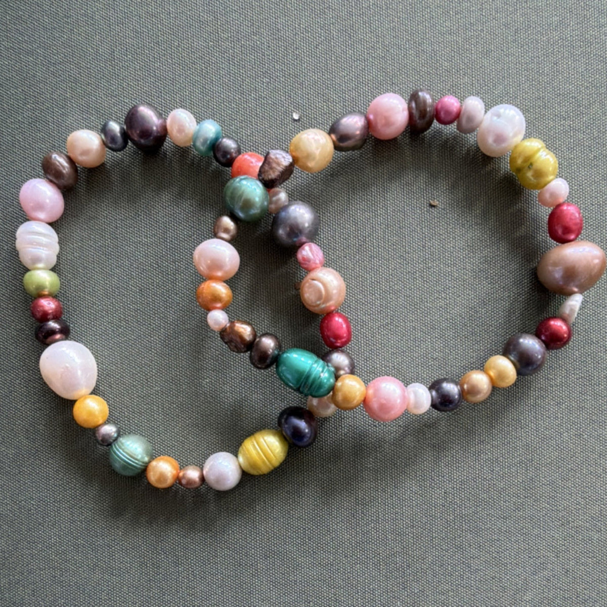 Multicolor Pearl Beaded Stretch Bracelet Set of two that will match everything!