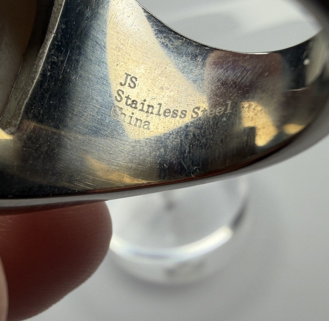 Statement Stainless Steel MOP Ring Signed JS Sz8