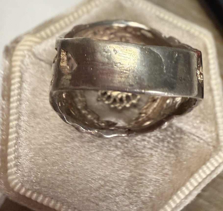 Vintage Silver Tone Laurel Wreath Crown Ring Unisex Raised Center Design