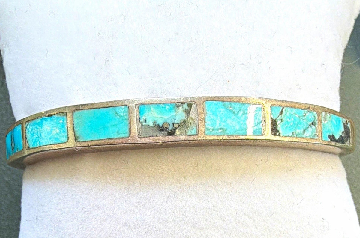 Turquoise Blue Inlay Sterling Silver 925 Cuff Bracelet Small Adult/ Childs 15g