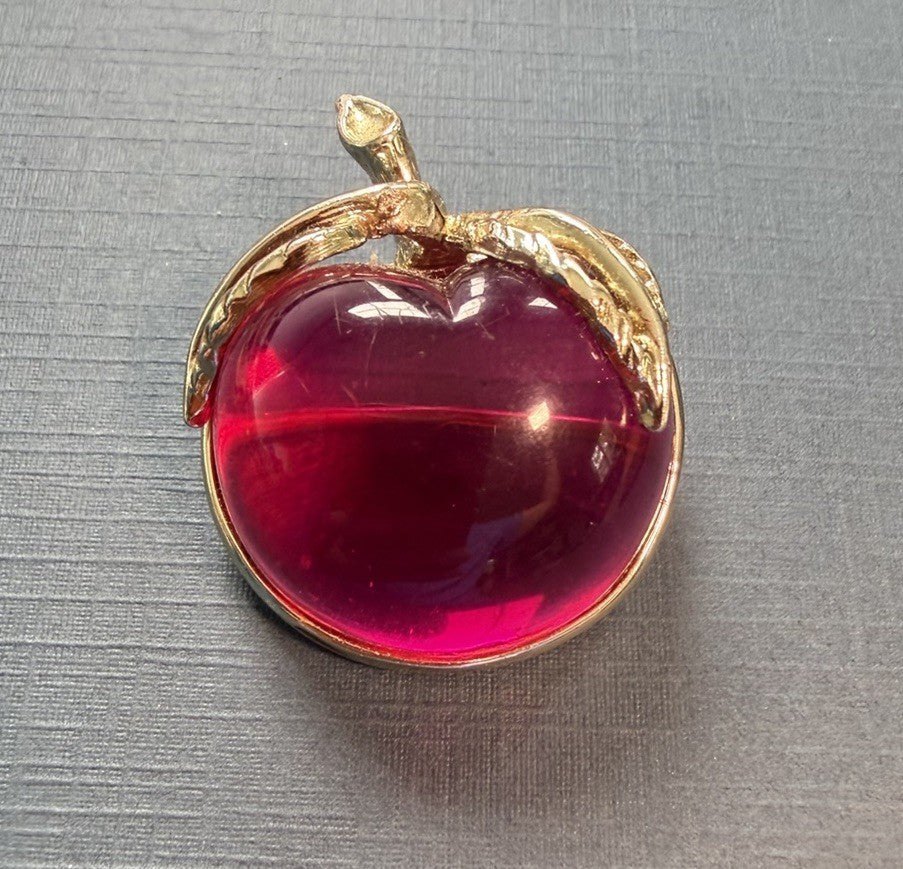 Sarah Coventry Fruit Brooch Pin Apple Peach Designer Figural Lucite (?)