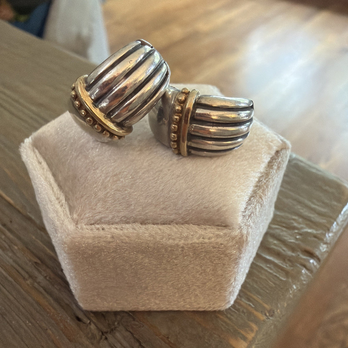 Vintage 18K Gold Sterling Silver 925 Ribbed Huggie Hoop Earrings Signed 7.8g