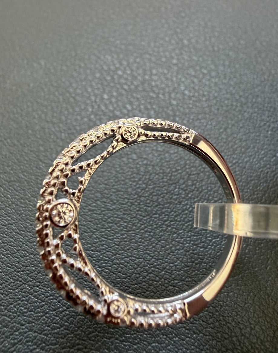 925 Sterling Silver Bezel Set CZ Band Ring Size 5.25 detailed filigree band 