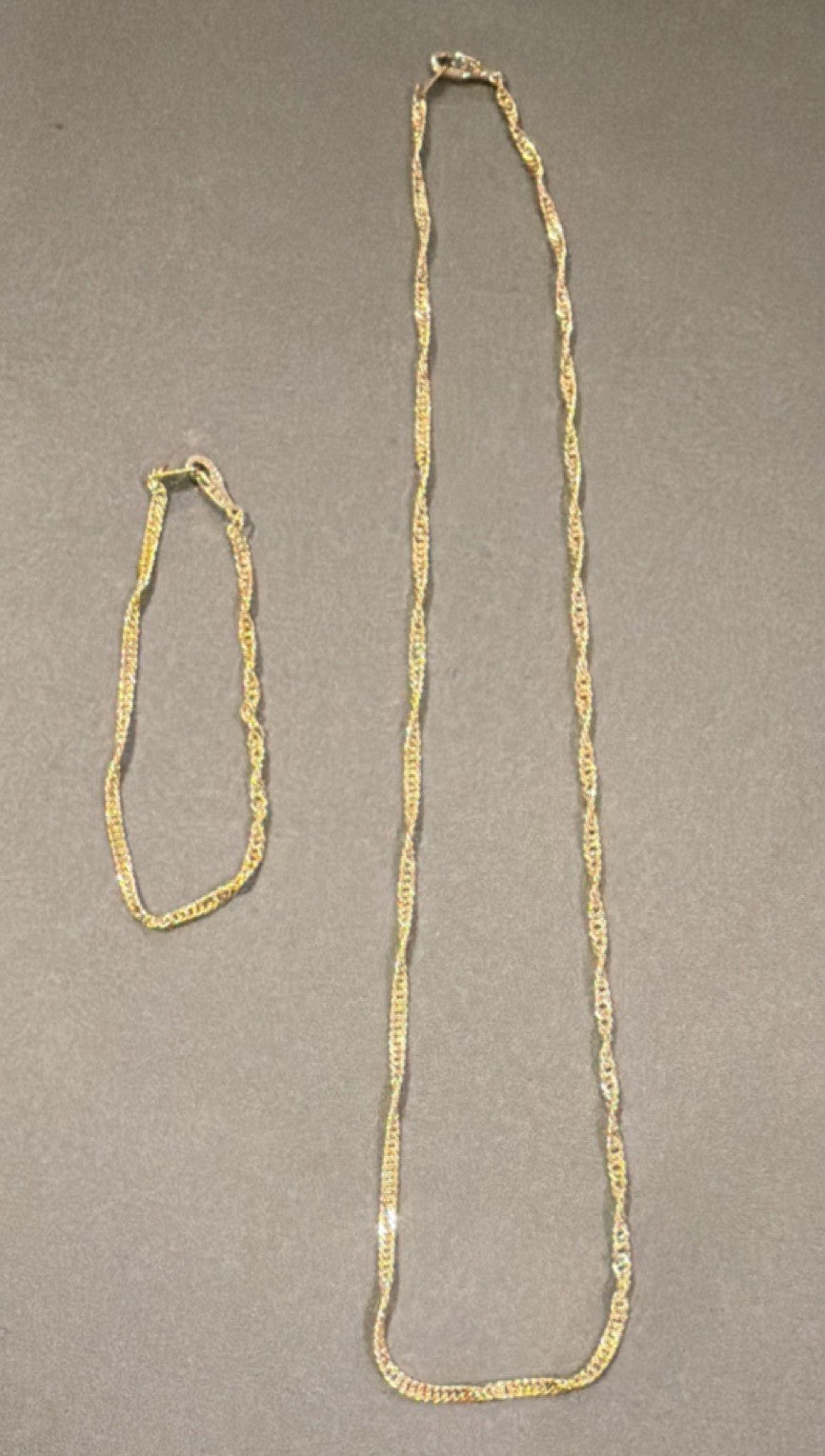 14K Gold Plated Rope Chain Necklace 18in & Bracelet Set Yellow Gold Hook Closure
