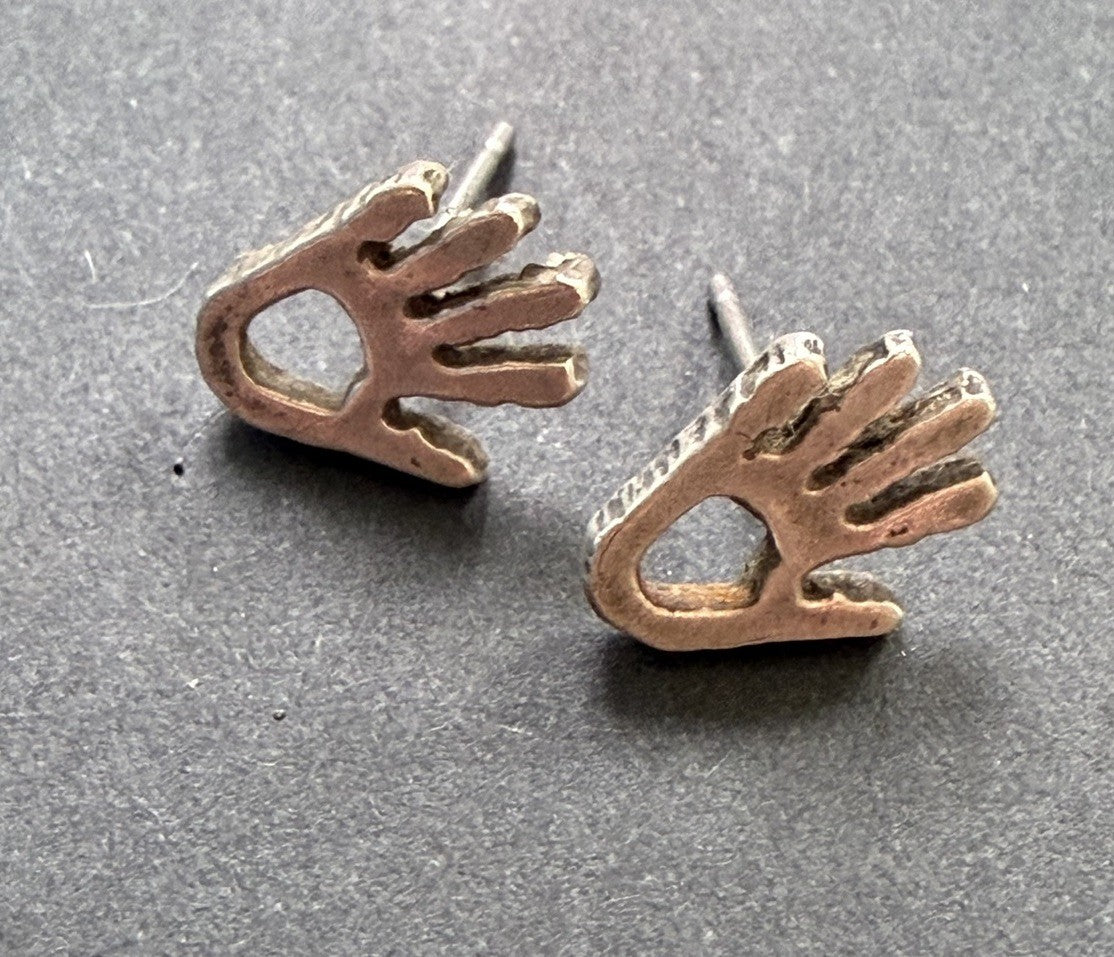 Sterling Silver 925 Hand-Shaped Stud Earrings with Cutout Vintage Native Style