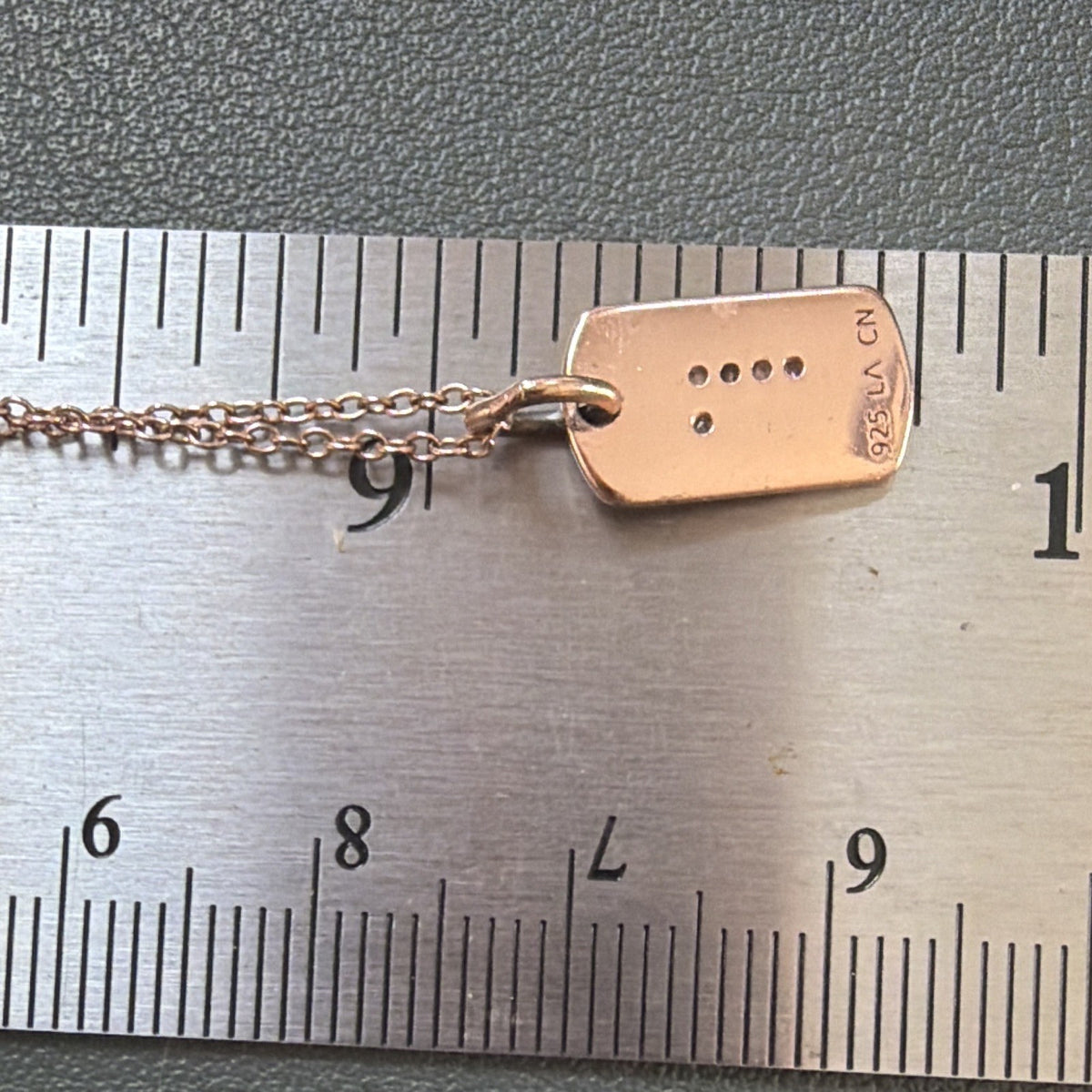 Sterling Silver 925 Rose Gold Letter R CZ mini dog tag style Charm Necklace