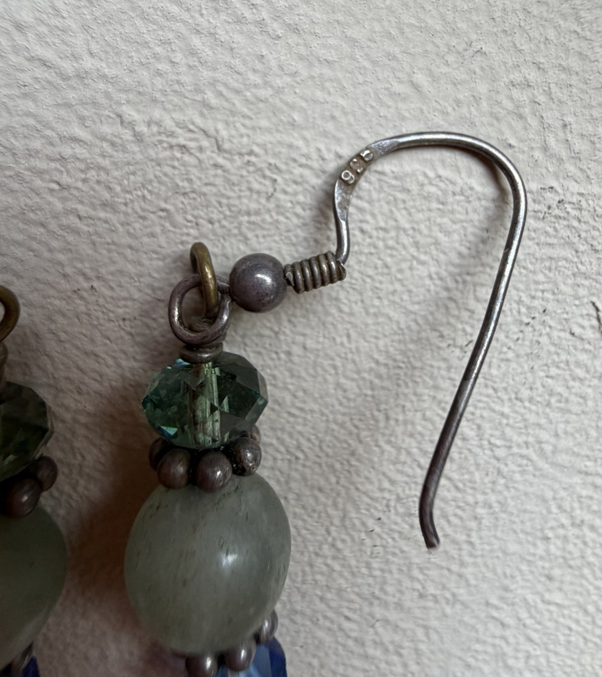 Sterling Silver 925 Beaded Earrings Blue Green Glass & Natural Stone Beads