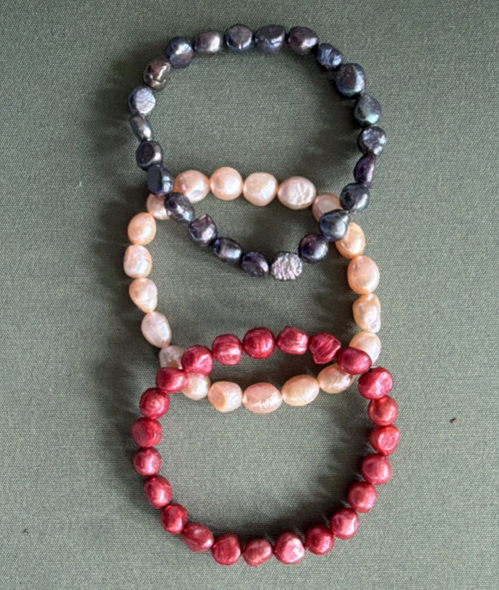 3pc Beaded Stretch Bracelet Set Freshwater Pearl Stackable Multicolor