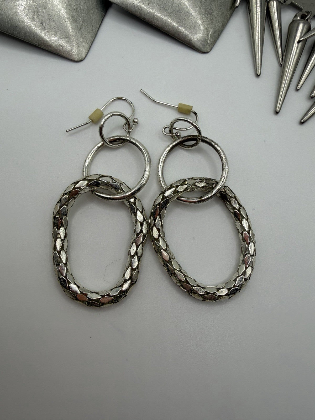 Lot Of 3 Silver Toned Statement Earrings Bundled Glam