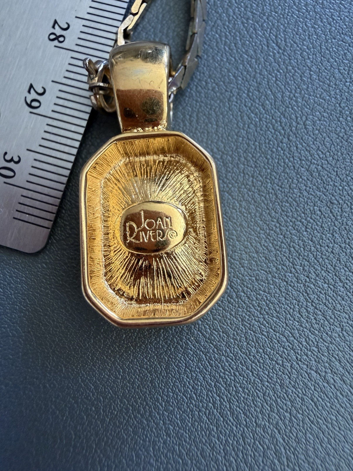 Vintage Joan Rivers Gold Tone Emerald-Cut  Smokey Quartz Colored Pendant 20in