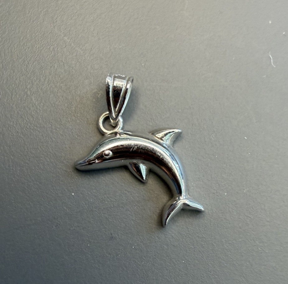 Vintage Michael Anthony USA 14K White Gold Jumping Dolphin Petite Slide Pendant