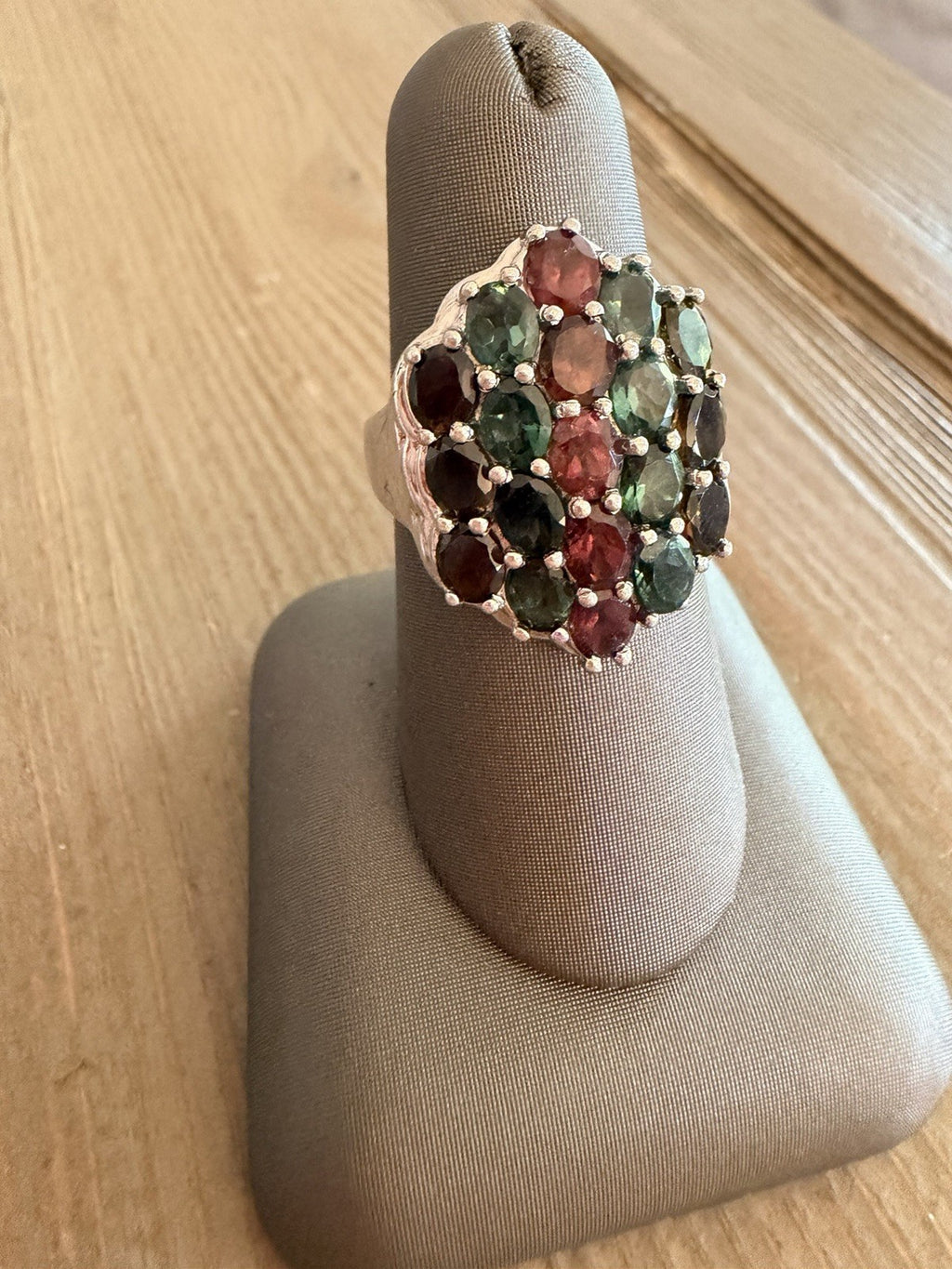 925 Sterling Silver Multi Color Tourmaline Cluster Cocktail Ring QJ Sz 10.75-11
