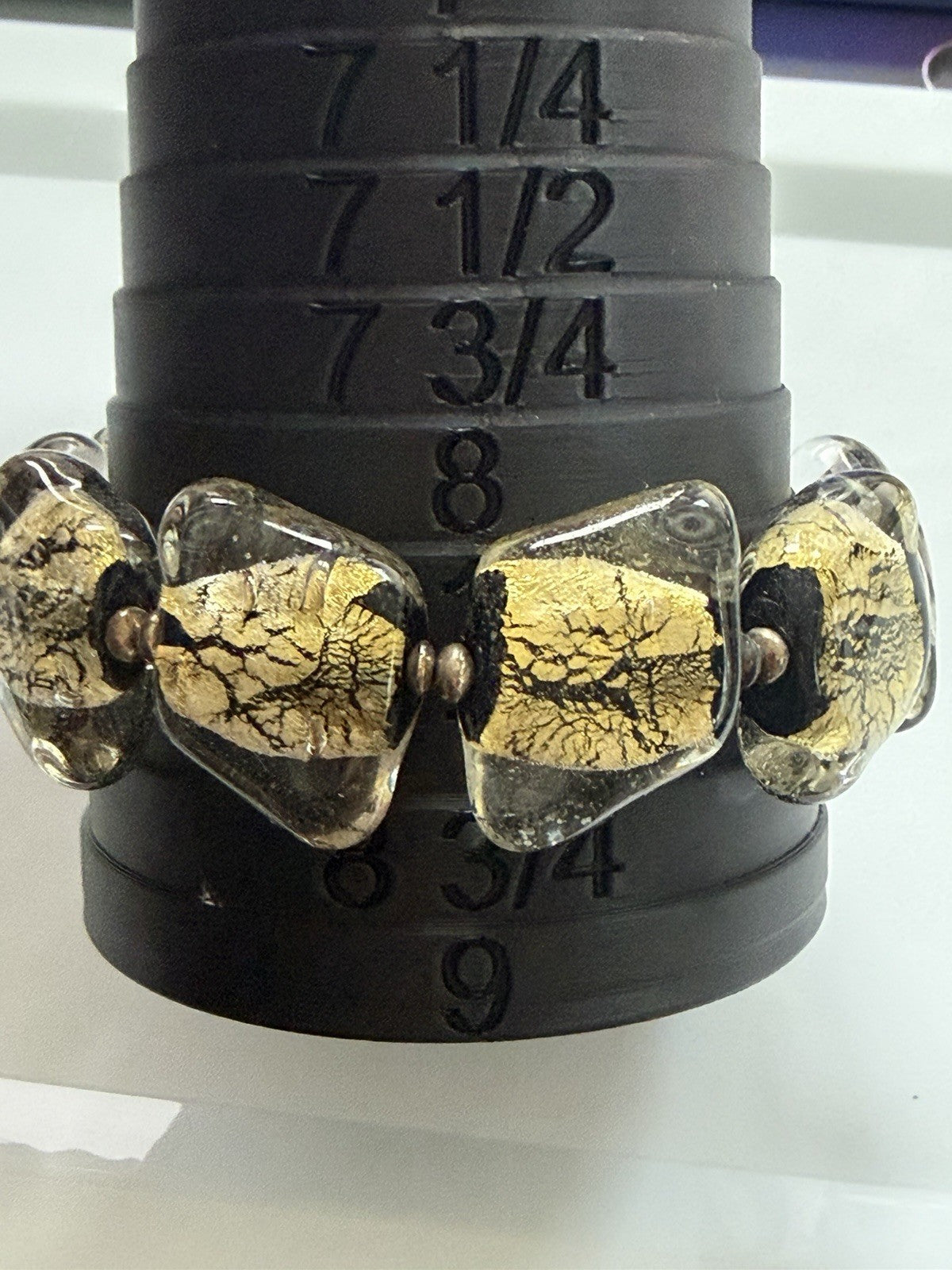 Vintage Sterling Silver Bracelet Dichroic Fused Glass Links Black And Gold