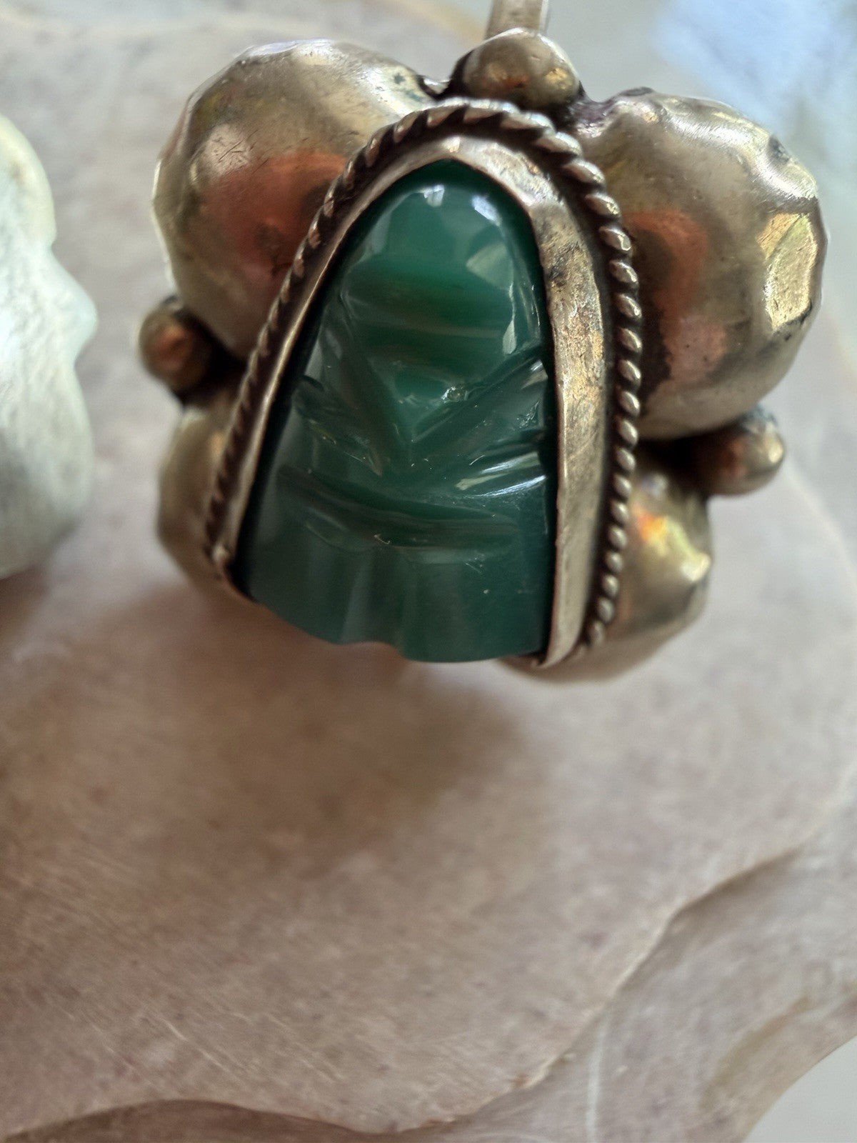Vintage 925 Sterling silver Carved Green Stone Native Navajo Screw Back Earrings