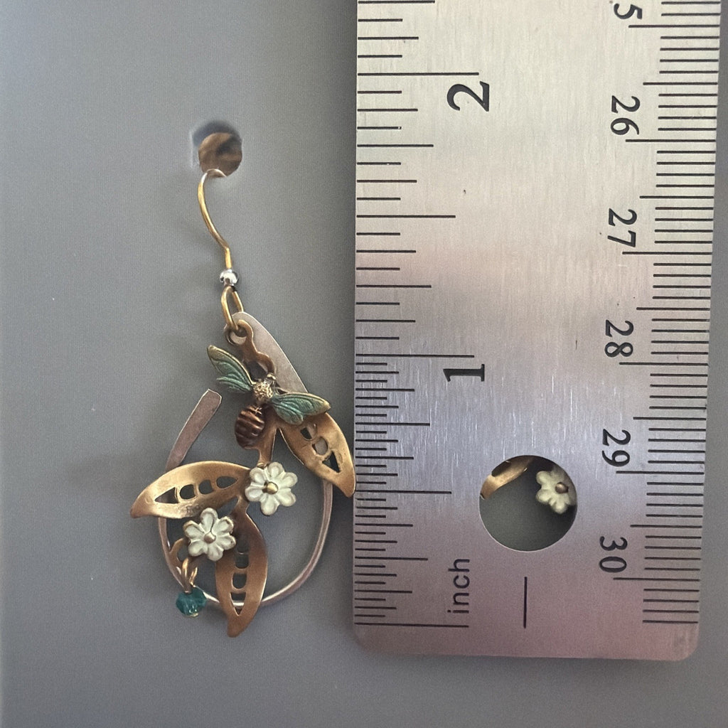 Silver Forest Gold Floral and Bees USA Hand Crafted Hypoallergenic Earrings