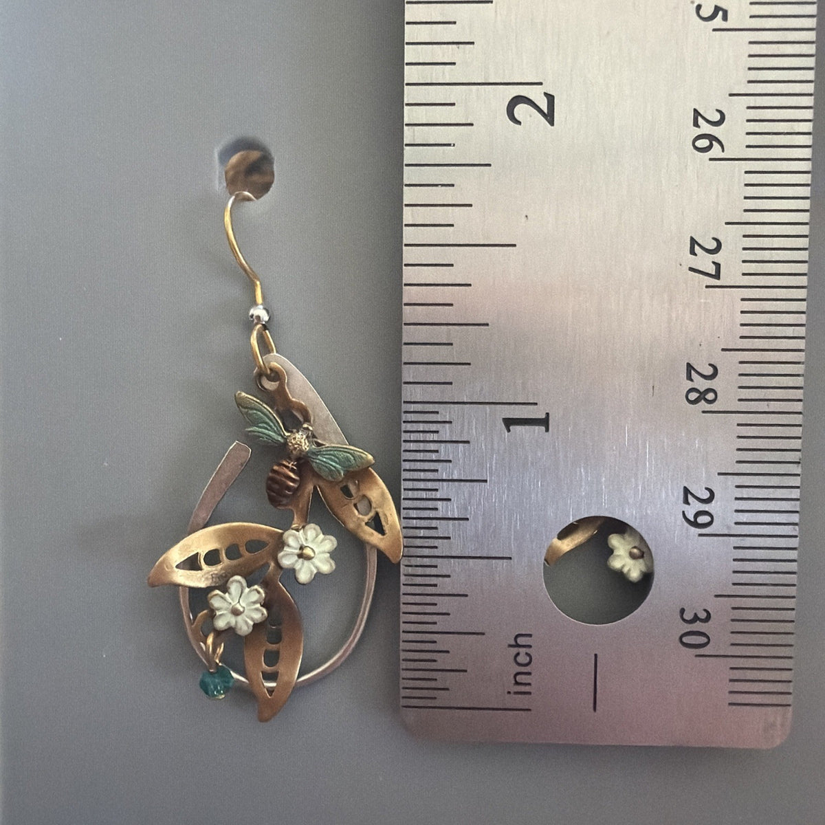 Silver Forest Gold Floral and Bees USA Hand Crafted Hypoallergenic Earrings