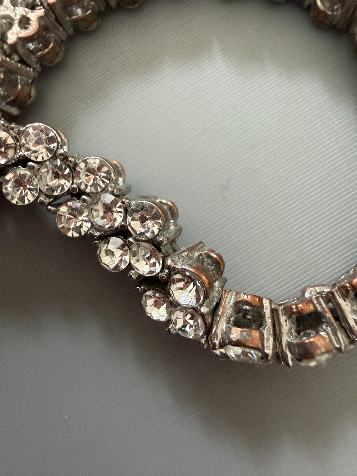 Vintage Silver Tone  White Round Crystal Tennis Bracelet