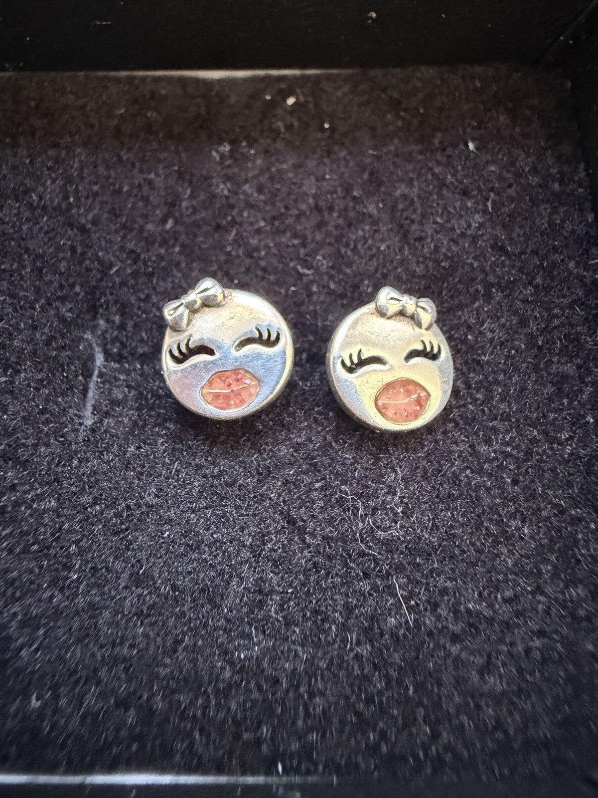 PANDORA 925 STERLING SILVER  WINK HAPPY FACE STUD EARRINGS WITH ENAMEL