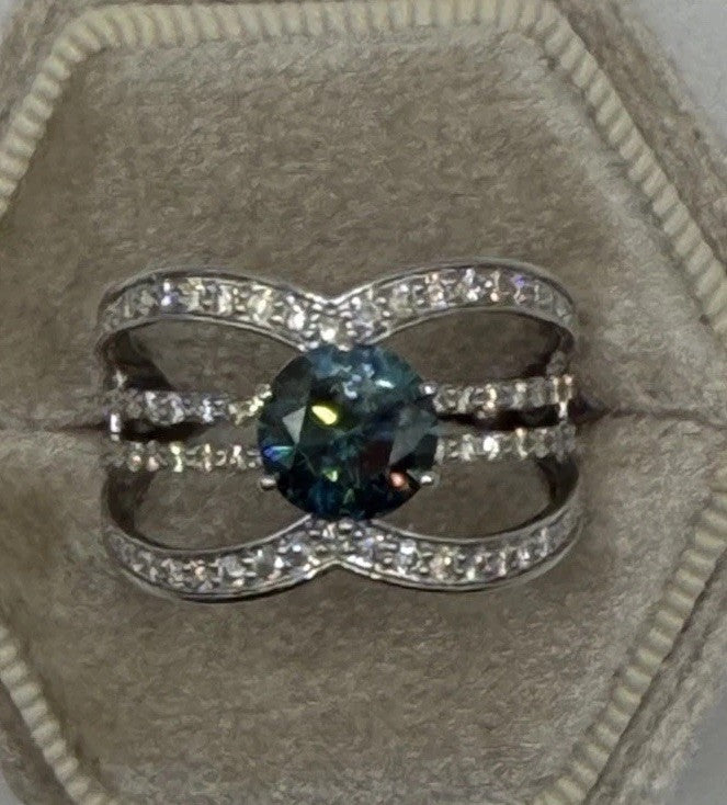 14K White Gold Natural Treated Blue Diamond Ring 2.10 CTW Size 7.5