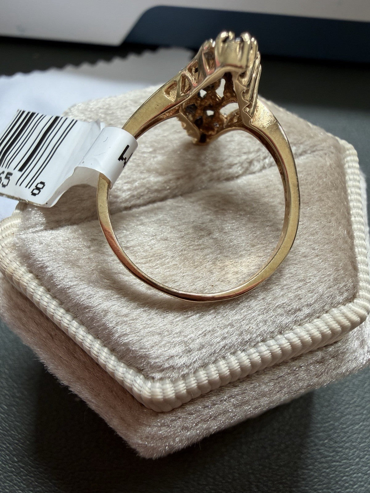 Vintage NOS 10K Gold Blue Sapphire Diamond Cluster Cocktail Ring Sz 5.75-6