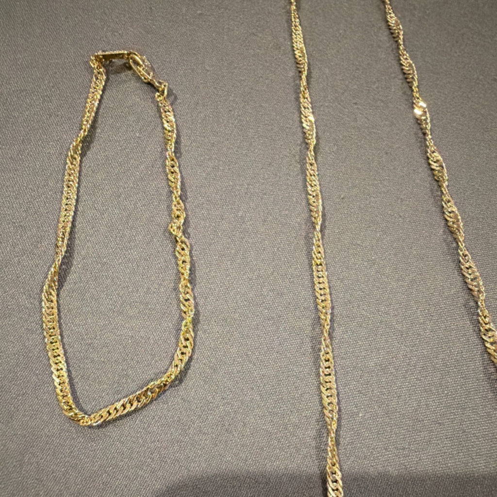 14K Gold Plated Rope Chain Necklace 18in & Bracelet Set Yellow Gold Hook Closure