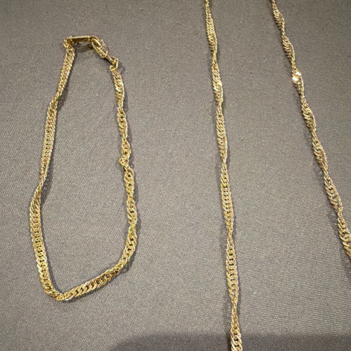 14K Gold Plated Rope Chain Necklace 18in & Bracelet Set Yellow Gold Hook Closure