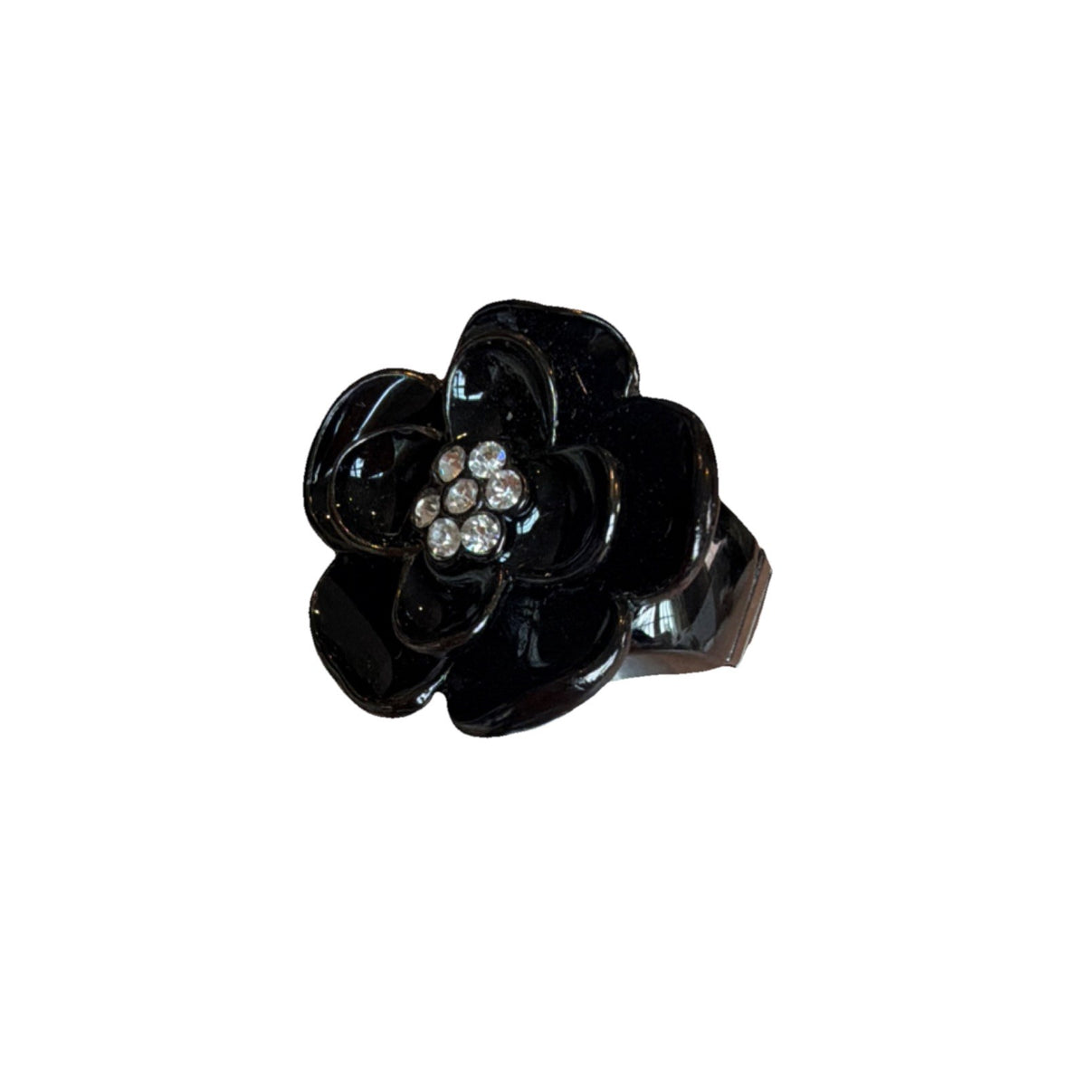 Sophie Women's Dress hidden Quartz ring watch Floral Black Metal Analog