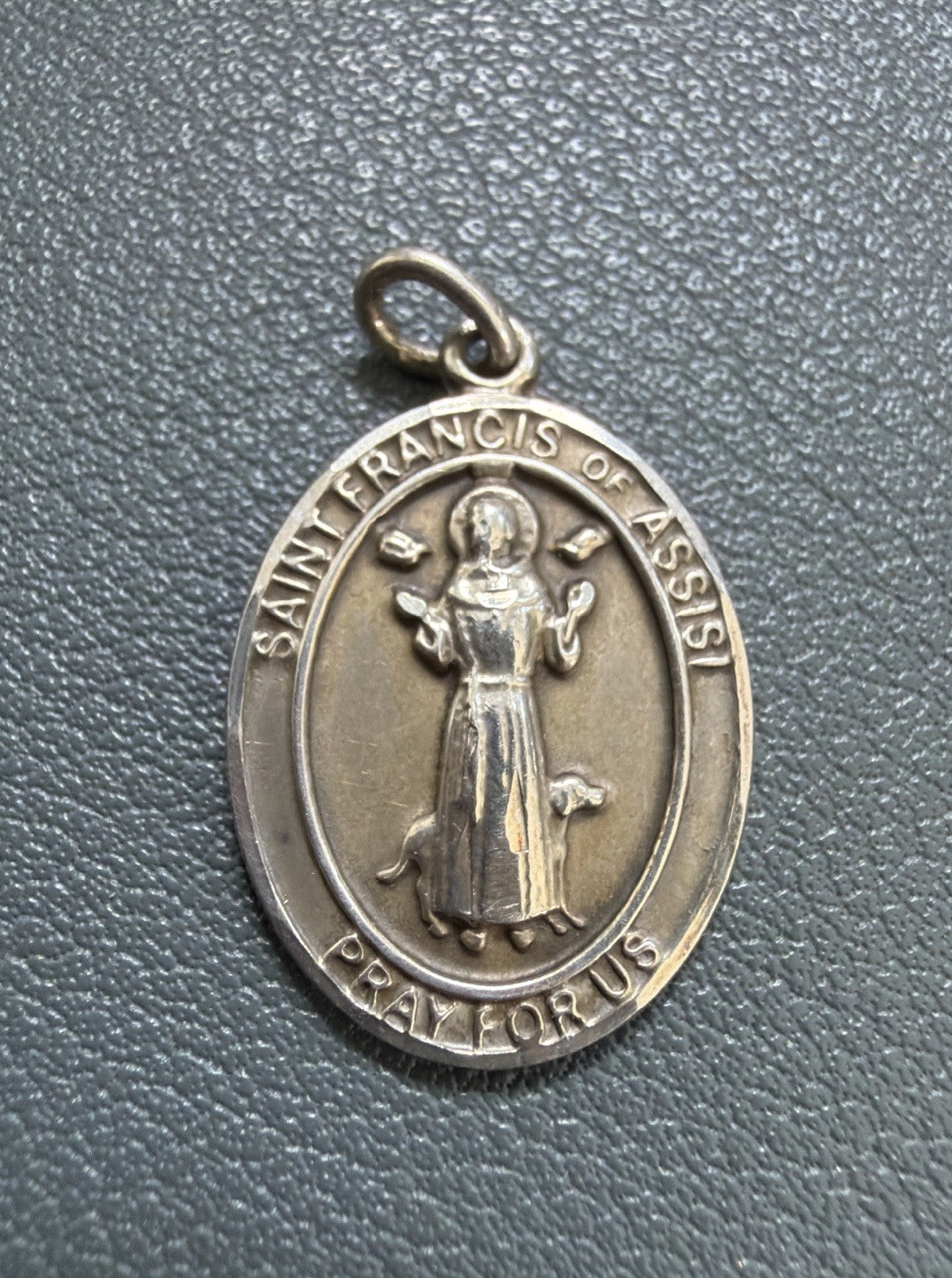 Vintage Sterling Silver 925 Bliss Saint Francis Of Assisi  Oval Catholic Charm