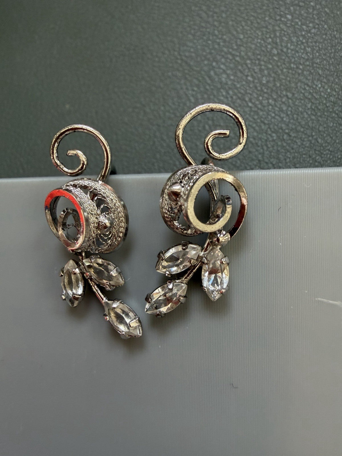 Vintage Am Lee Sterling 925 Filigree Rhinestone Screwback Earrings Elegant