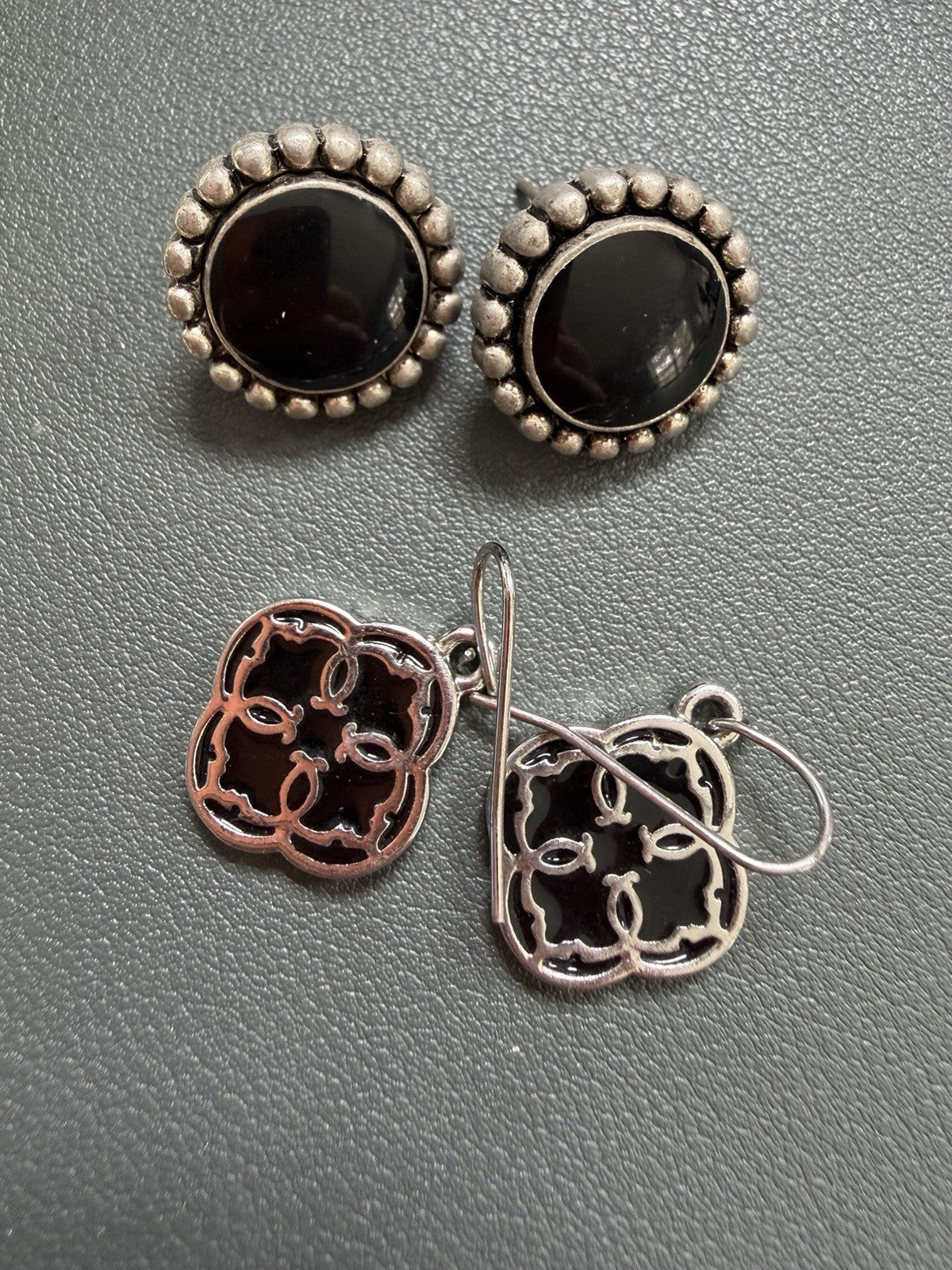 Black & Silver Earrings Lot of 2  Pierced Fashion Jewelry