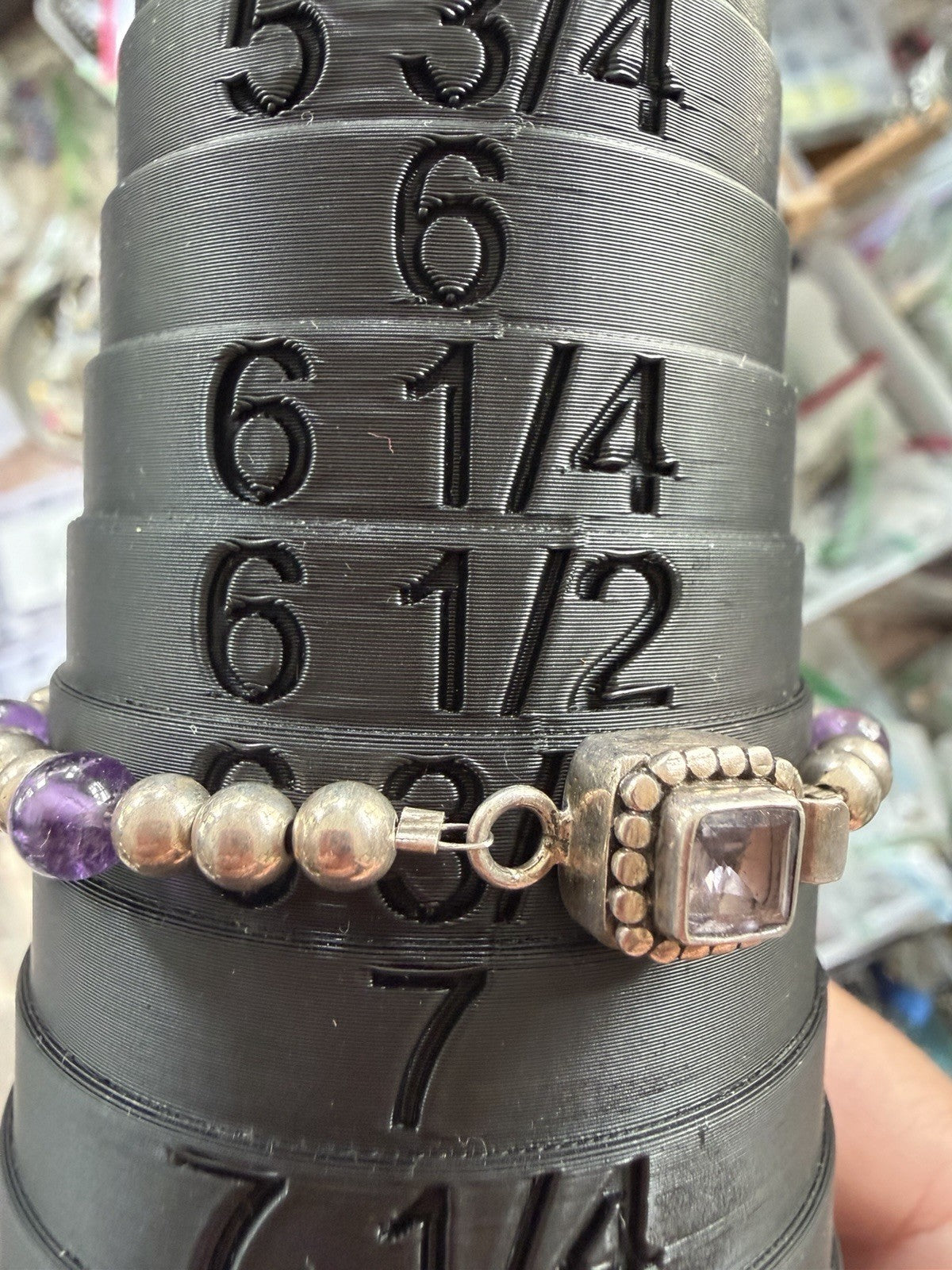 925 Sterling Silver Native Style Amethyst Bead Bracelet Gorgeous Box Clasp 6.5