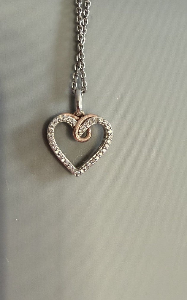 Hallmark Natural Diamond 10k & 925  Heart Pendant, Sterling Silver 18" Chain