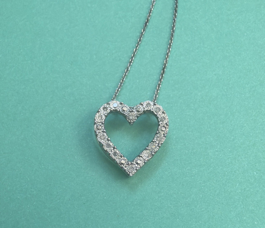 Bridge Natural Diamond Heart Pendant 1/10CTW Sterling Silver 925 Necklace