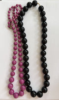 Vintage Graduated Statement Beaded Necklace Lot Purple & Black Round Beads 2 Pc