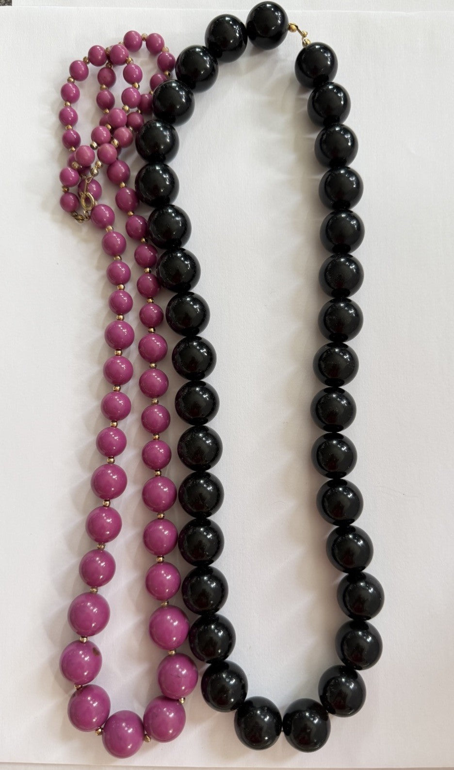Vintage Graduated Statement Beaded Necklace Lot Purple & Black Round Beads 2 Pc