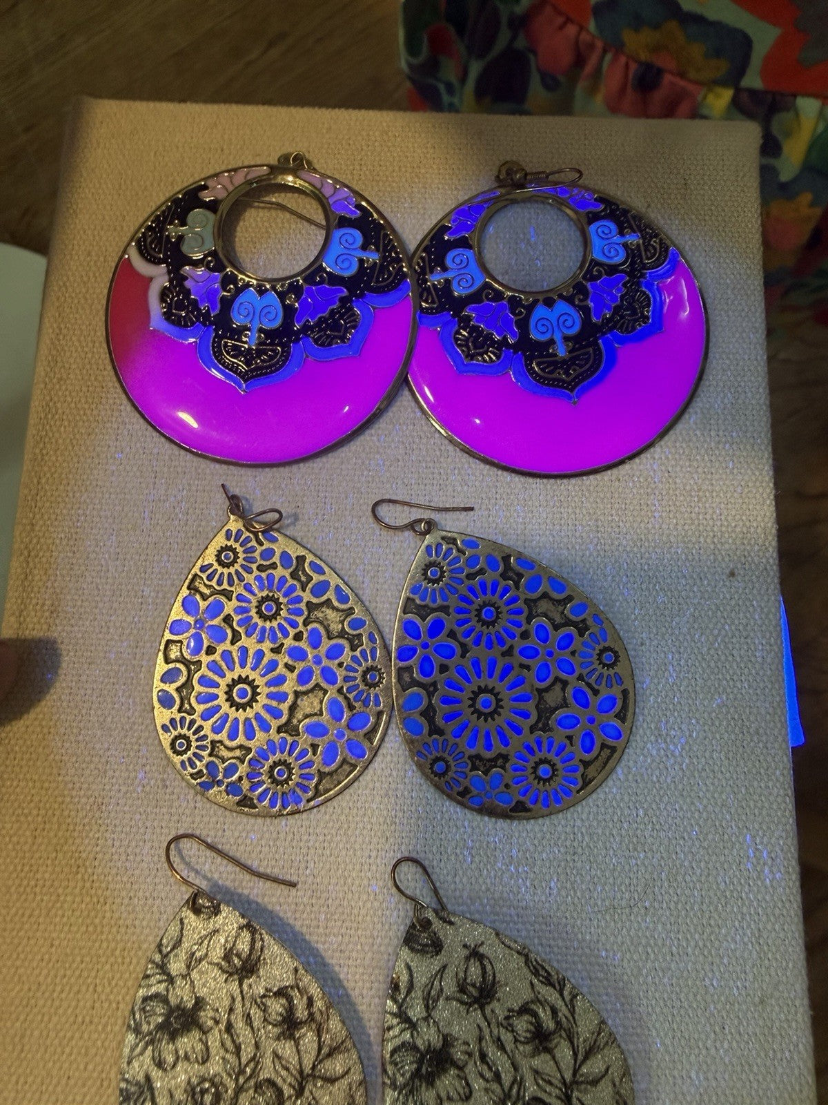 3 Pairs Boho Statement Dangle Earrings Floral Enamel Filigree Teardrop Lot