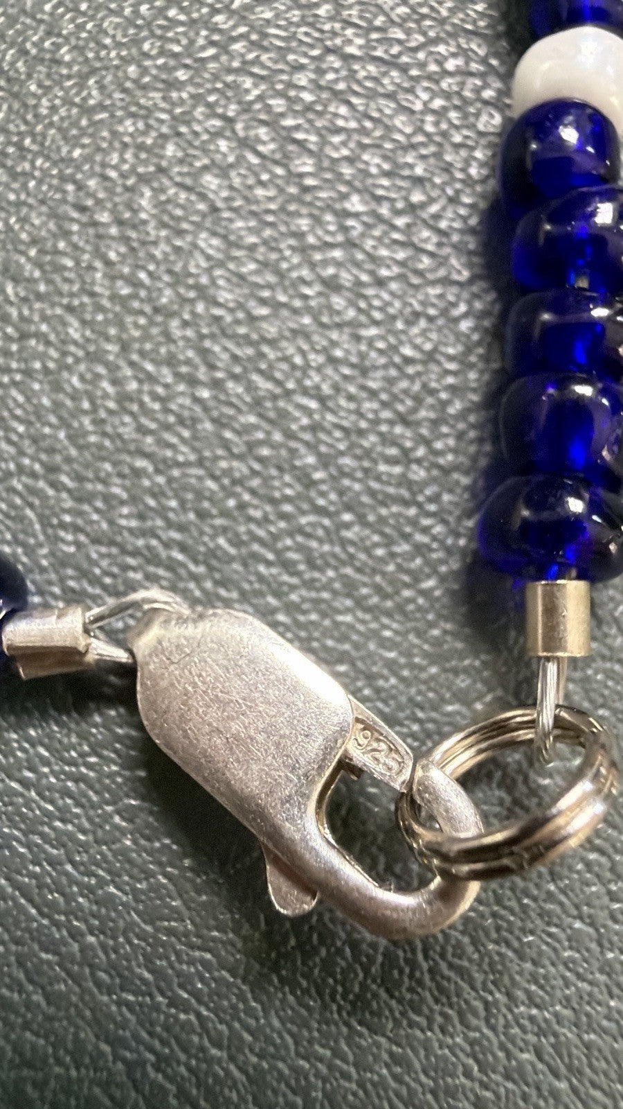 Sterling Silver 925 Blue And White Bead Bracelet With Moon Stars Charm