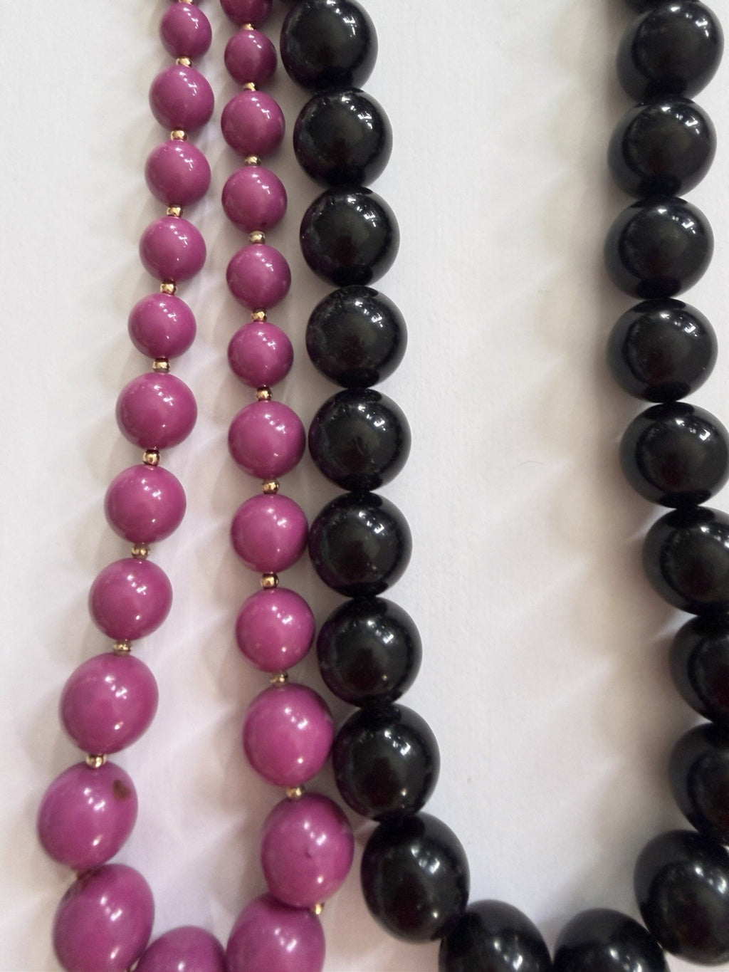 Vintage Graduated Statement Beaded Necklace Lot Purple & Black Round Beads 2 Pc