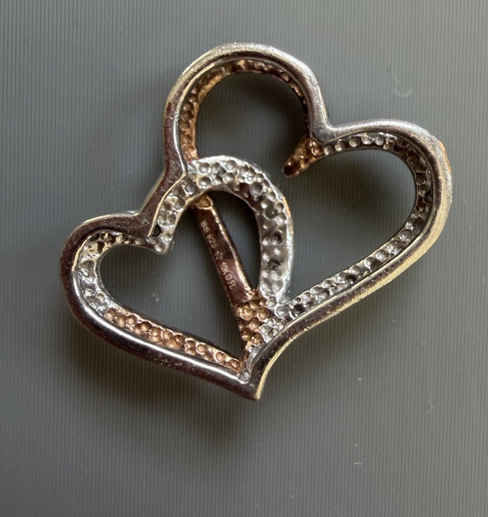 Sterling Silver 925 & 10KGFL  DIAMOND Double Heart Charm Or Pendant
