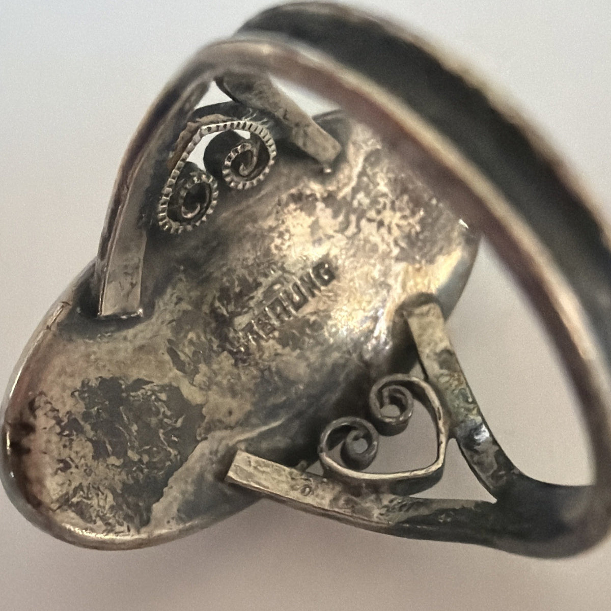Antique Art Nouveau Abalone Blister Pearl Ring - Sterling Silver Oval 925 Sz 5.5