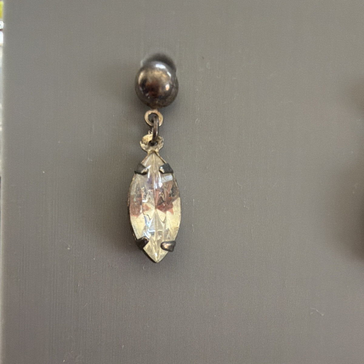 Silver Tone Clear Marquise Crystal Dangle Drop Earrings pierced Back 1in
