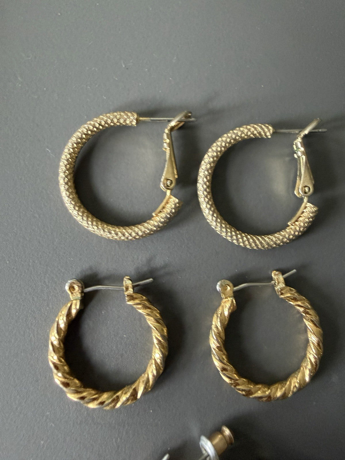 3 Pairs of Vintage Gold Tone Earrings, Hoops  Huggies Red Enamel Beautiful