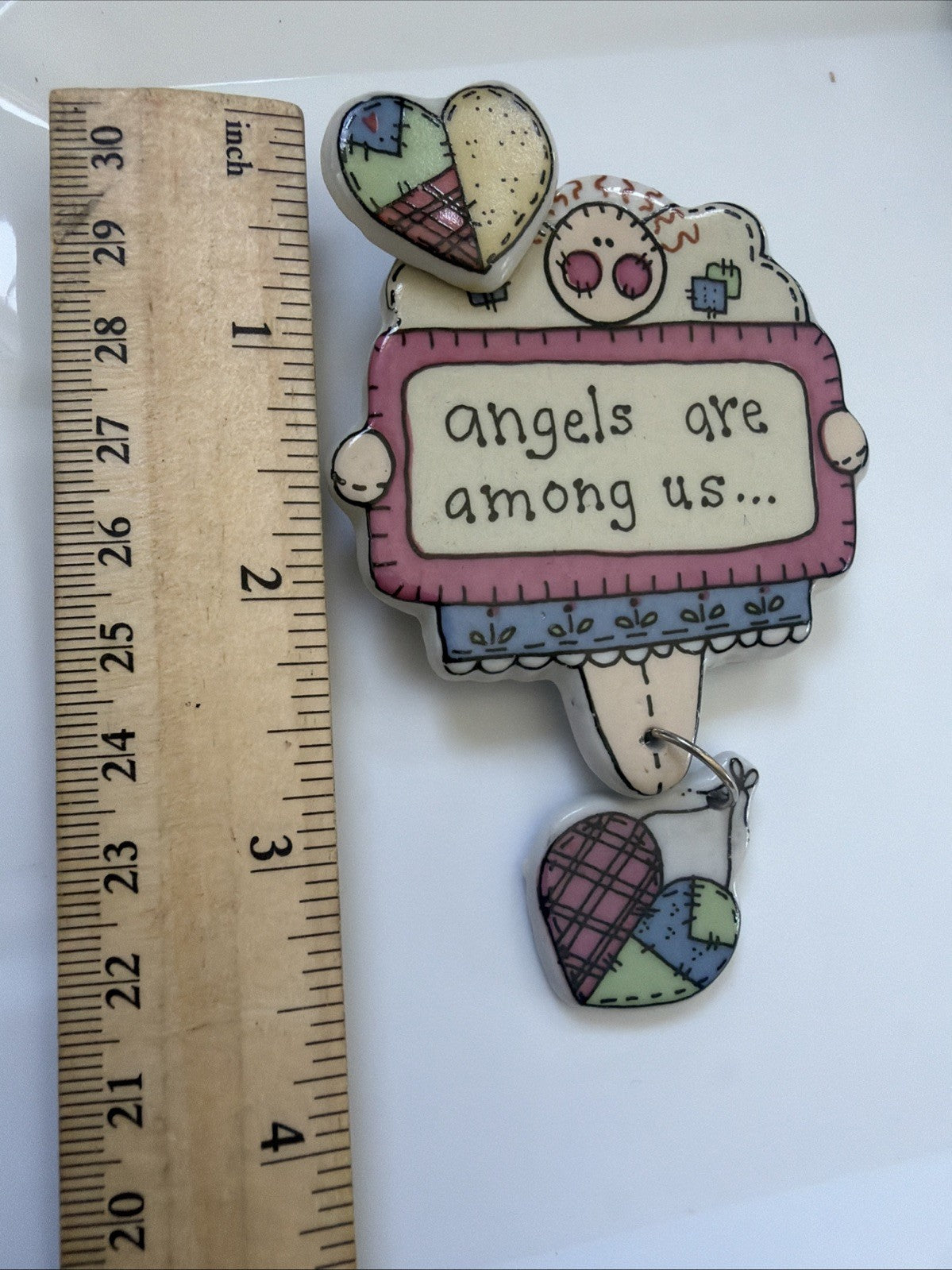 Vintage-"Angels Are Among Us” Ceramic Brooch Numbered And In Great Condition