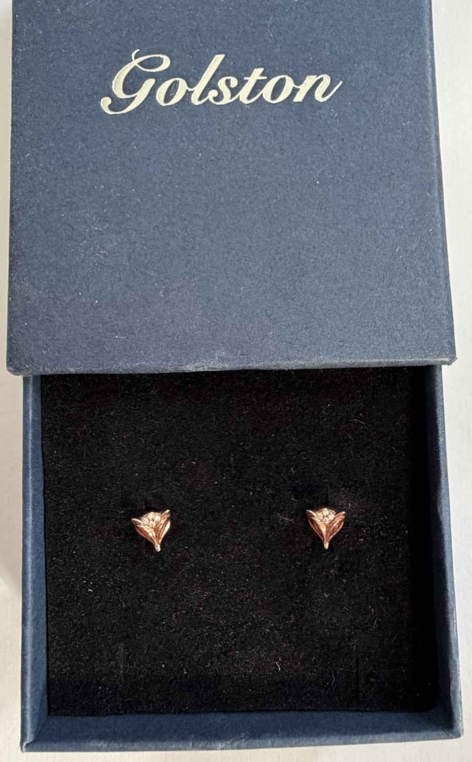 Golston Sterling Silver Rose Colored  Diamond Fox Stud Earrings