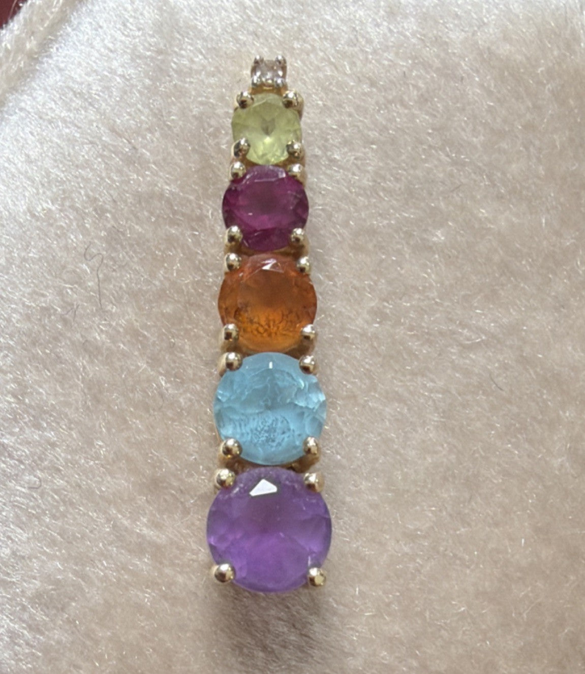10k Yellow Gold Bar Pendant Multicolor Round Assorted Gemstones Set of 5