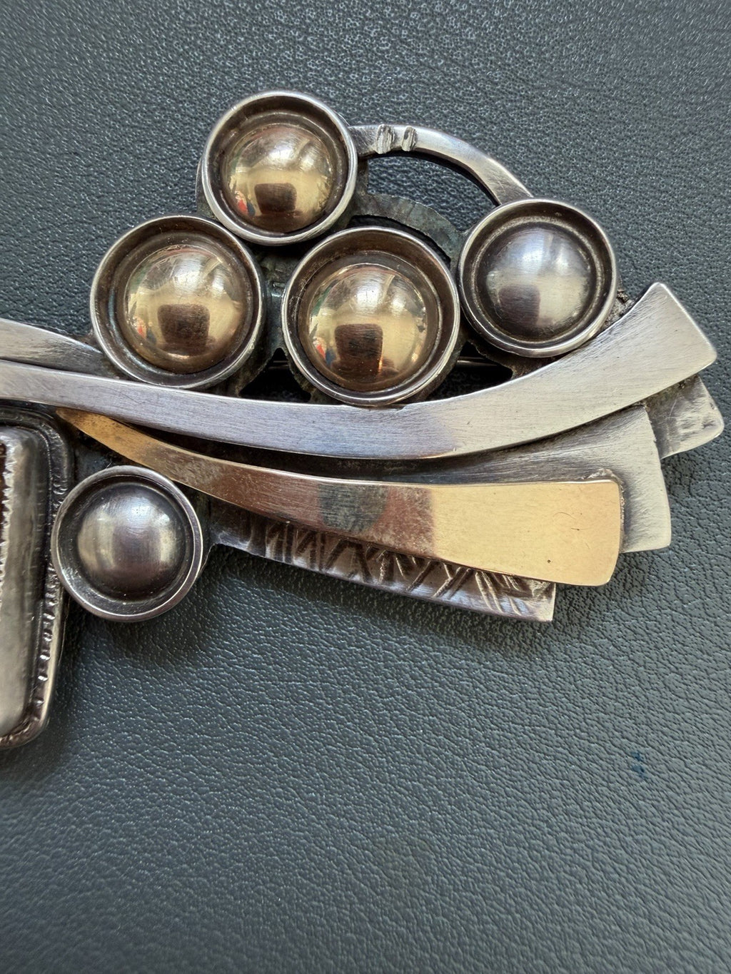 Patricia Karnes Stinson 14K Sterling Silver Rutilated Quartz Brutalist Brooch